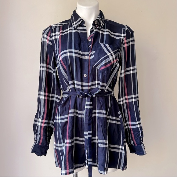 Motherhood Maternity Navy Plaid Button Down Flannel Tunic, S NWT - Picture 3 of 7